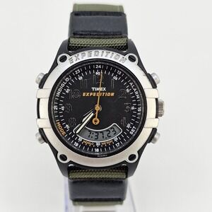 Timex Expedition Ana Dig Men's Watch 40MM Black Dial NEW Green Bands NEW Battery